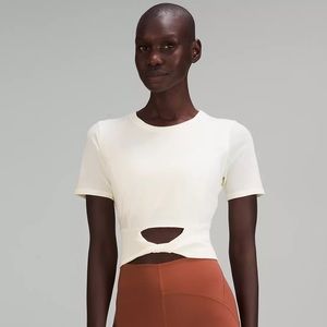 NWT Lululemon Cropped Cotton Ribbed-Band Tee - Size 6 - Lemon Sorbet